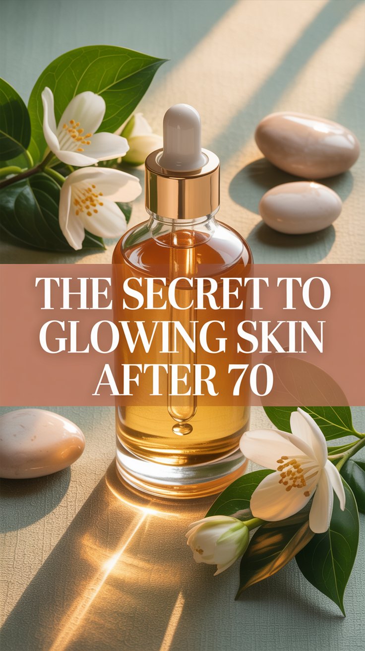 face serum for glowing skin displayed on warm linen surface for women over 70