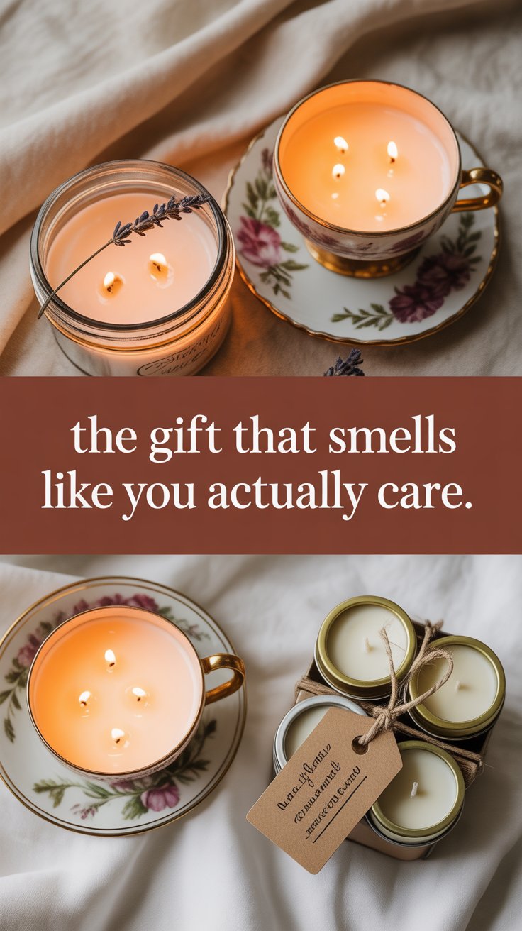 Homemade candle gifts in mason jars with botanicals and twine for gift giving