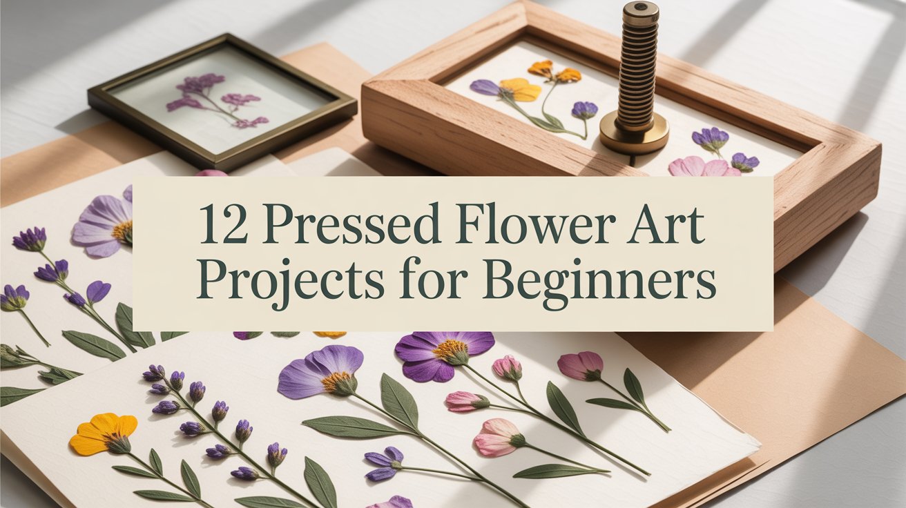 Pressed flower art projects displayed with wildflowers and simple frames for beginners