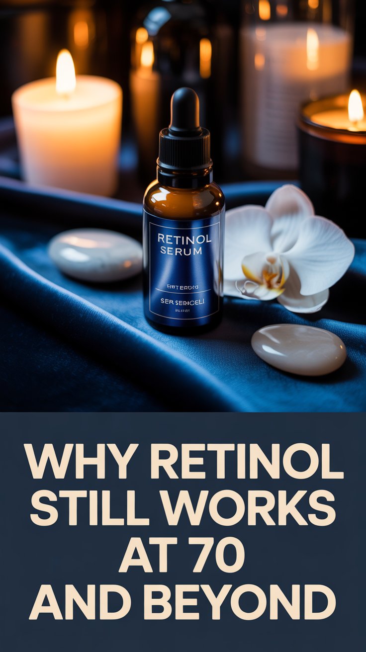 retinol serum bottle on velvet surface for women over 70 nighttime routine